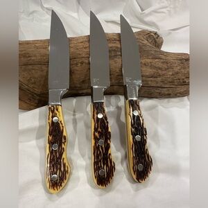 3 Walco Buck Stag a Stainless Steel Steak Knife